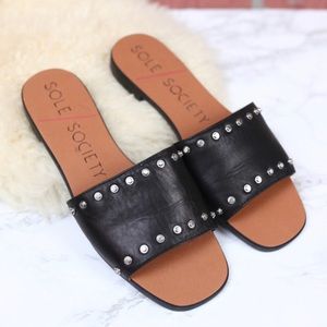 Sole Society Black Stud Slides